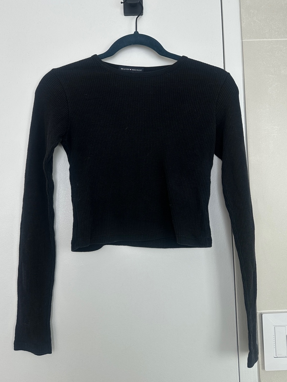 Lightly Worn Brandy Melville Black Long-Sleeve Waffle-Knit Top